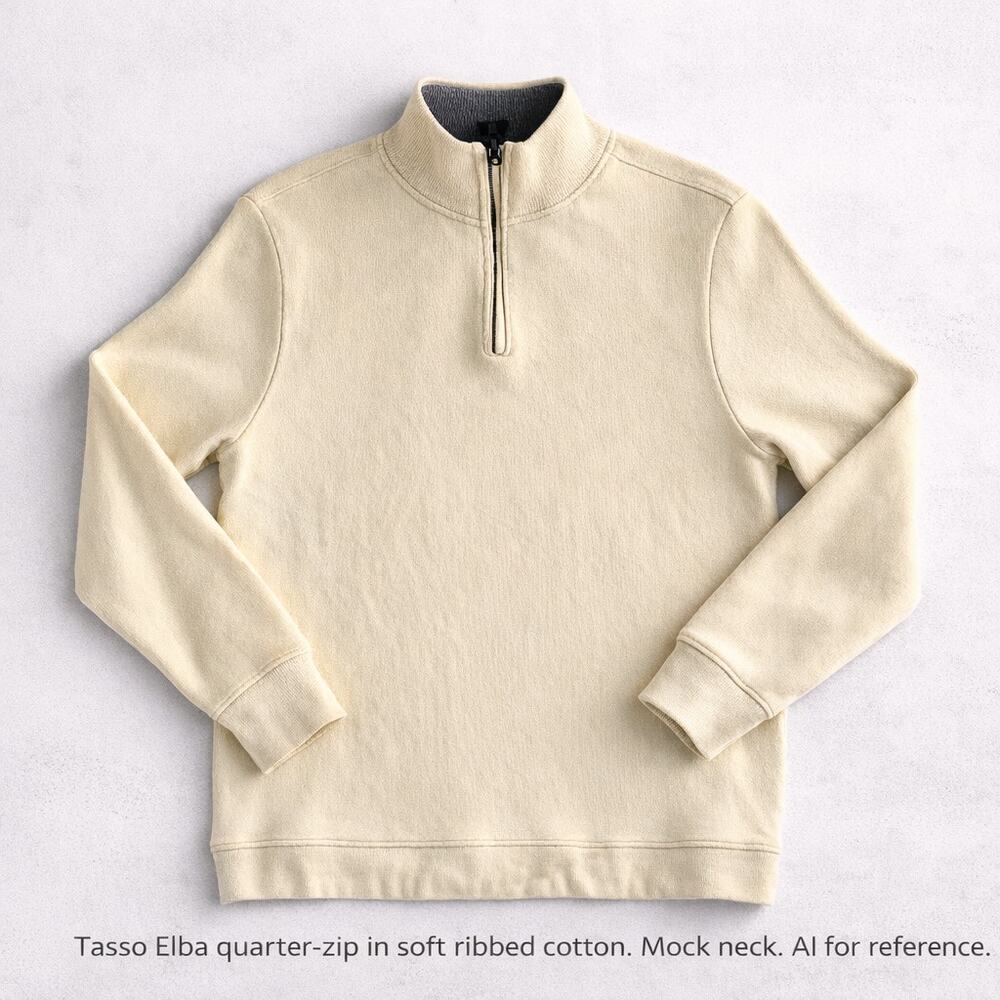 Tasso Elba Men’s Quarter Zip Pullover Sweater Cream Ribbed Cotton Size L